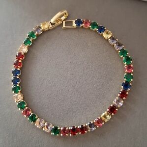 Mother of birth diamond cut cushion shape tennis bracelet